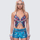 Novie Multi Butterfly Backless Top model front