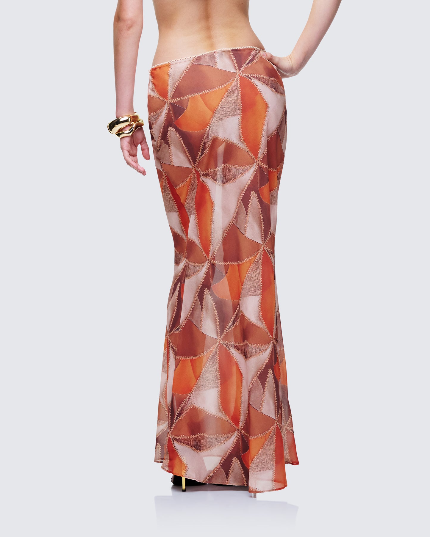 Noxie Brown Georgette Printed Maxi Skirt