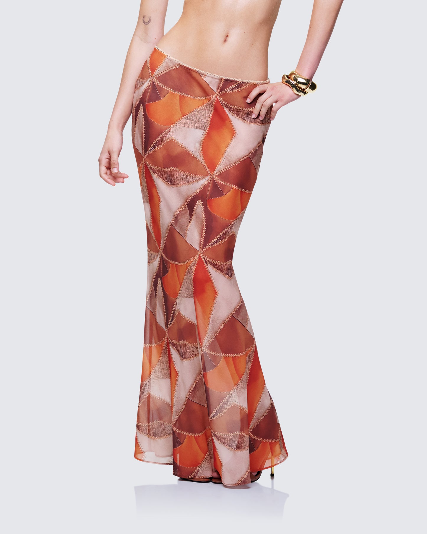 Noxie Brown Georgette Printed Maxi Skirt