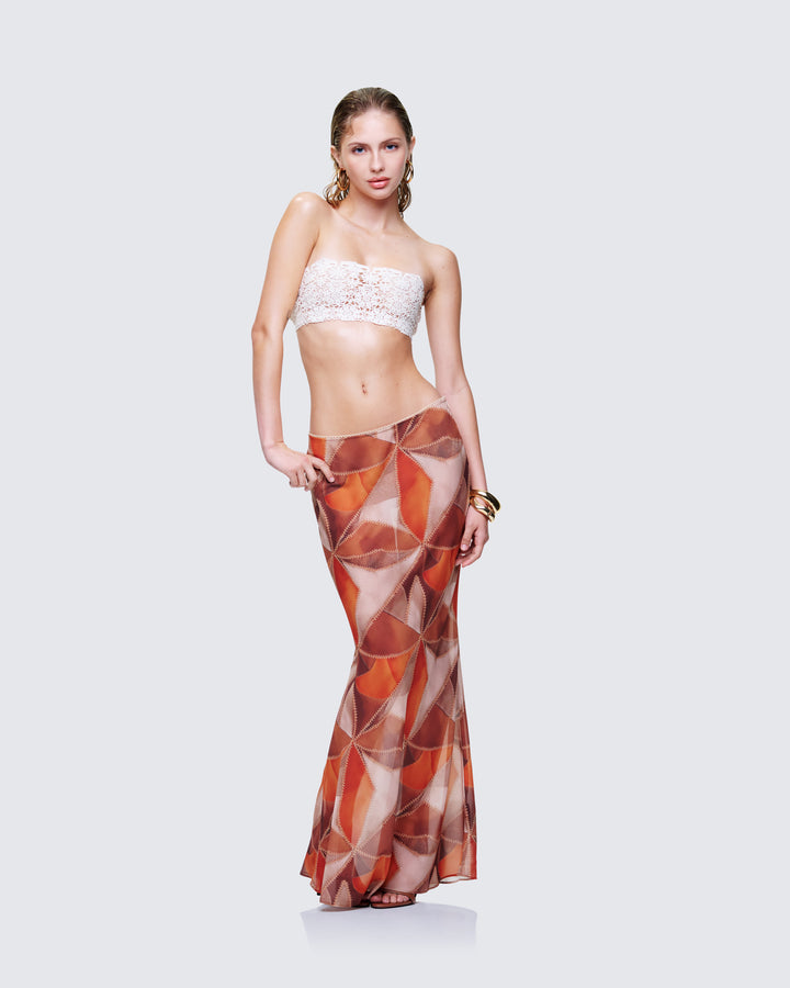 Noxie Brown Georgette Printed Maxi Skirt