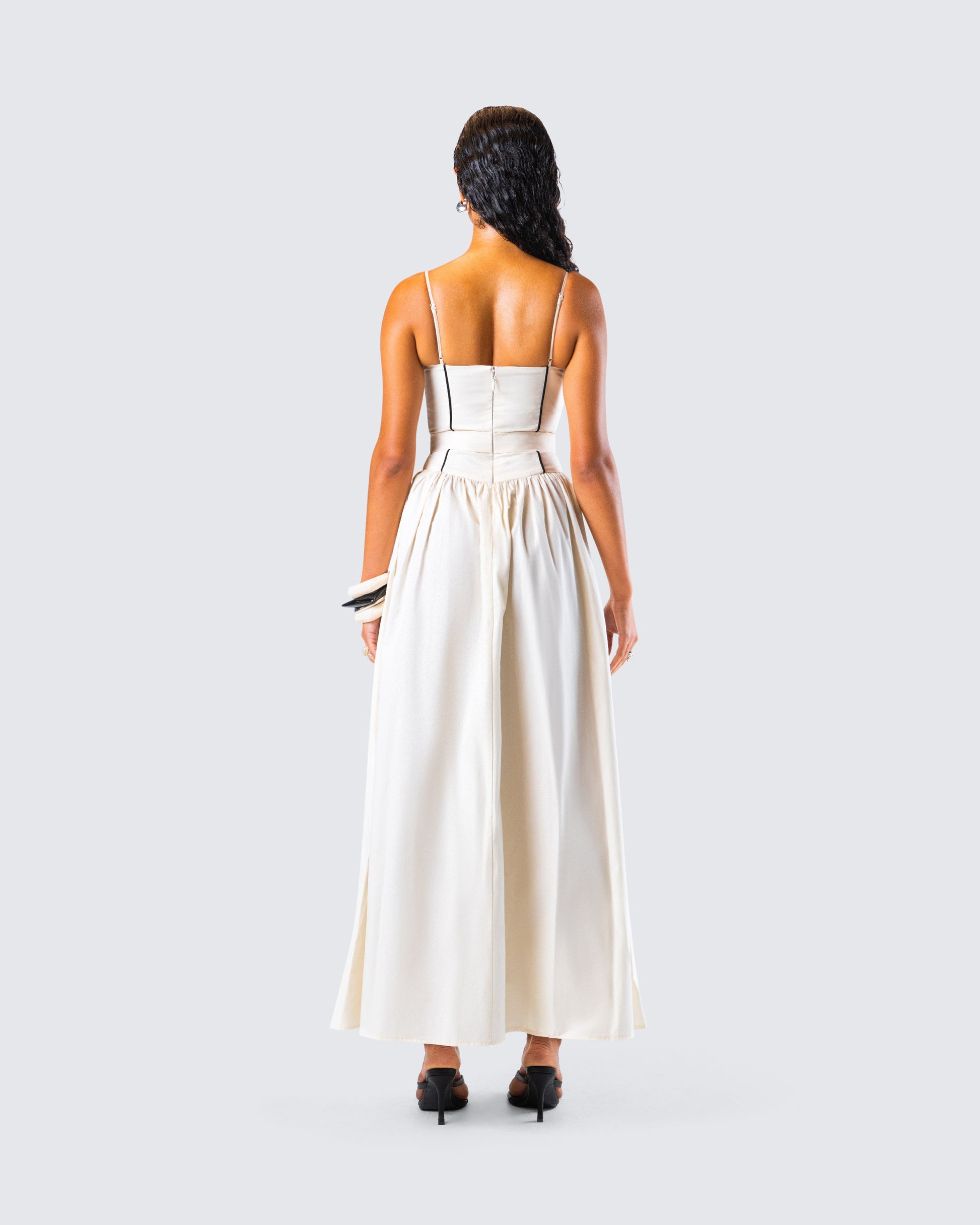 Ivory Maxi Dress - Cotton Corset Bodice Full Length FINESSE Ivory Maxi Dress - Cotton Corset Bodice Full Length FINESSE