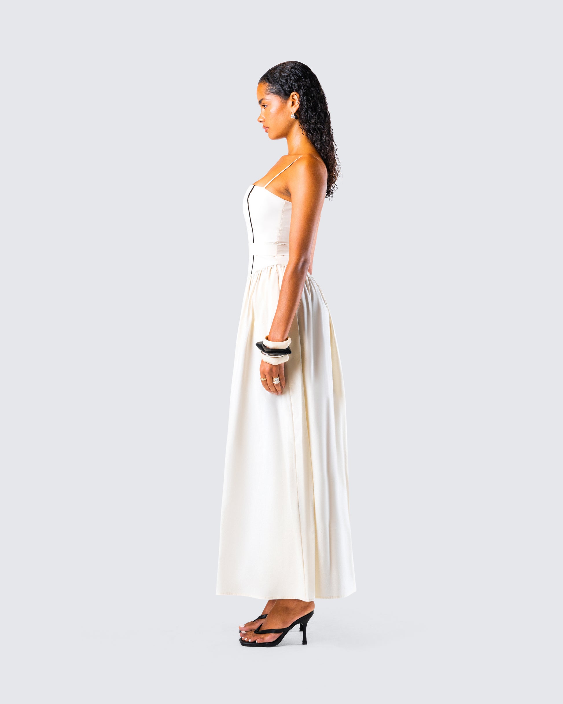 Ivory Maxi Dress - Cotton Corset Bodice Full Length FINESSE Ivory Maxi Dress - Cotton Corset Bodice Full Length FINESSE