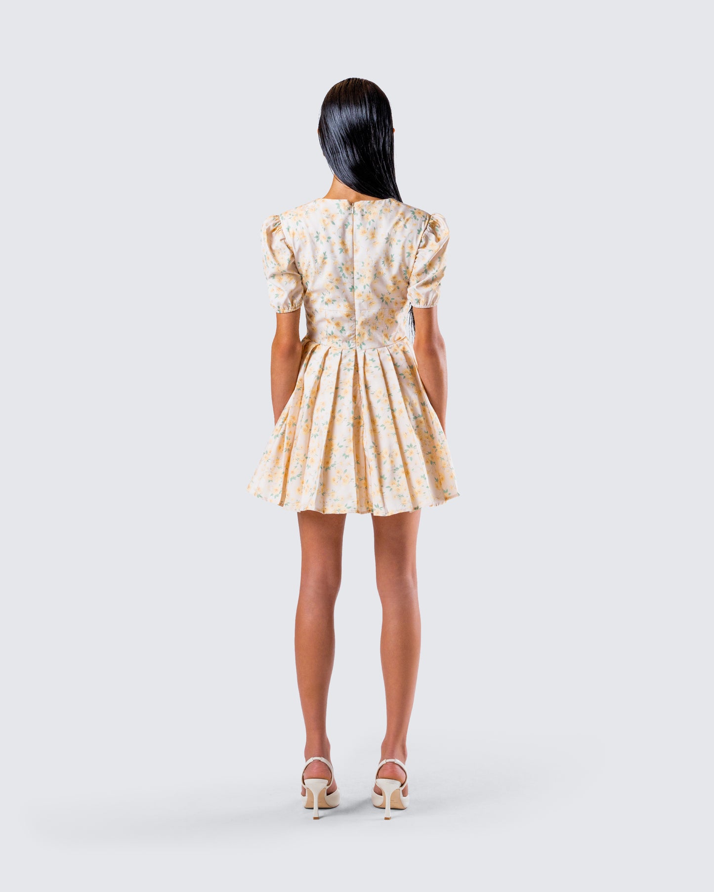 Nyla Yellow Floral Pleated Mini Dress