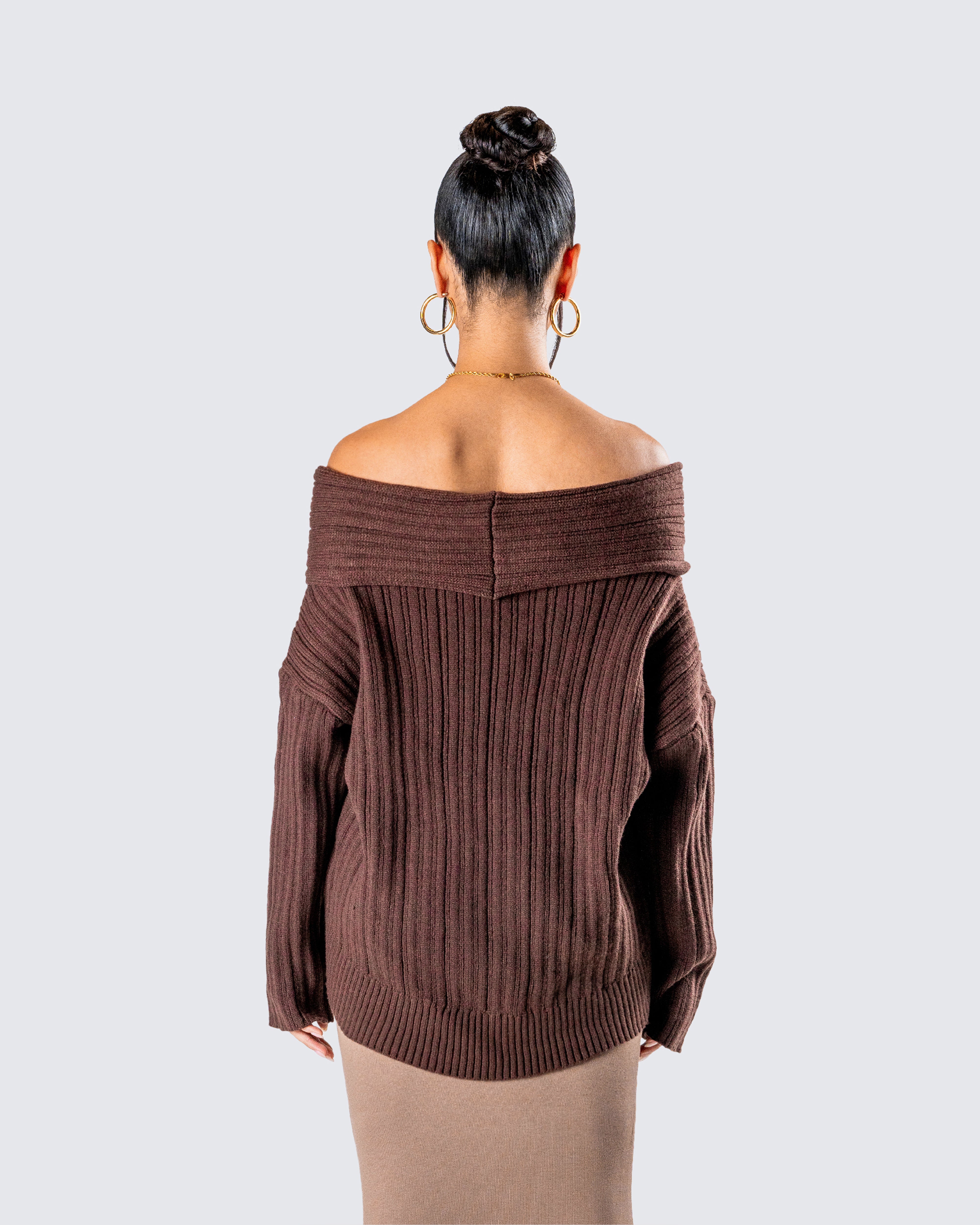 L’AGENCE Skye Off Shoulder Sweater outlets in Brown