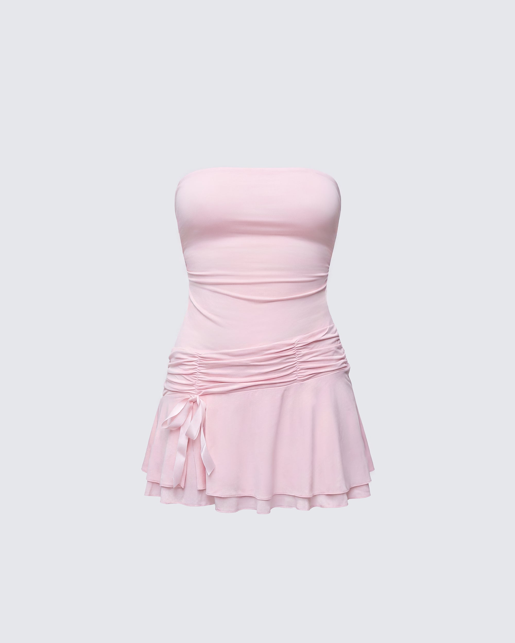 Pink Strapless Mini Dress - Bodycon Ruched Party – FINESSE