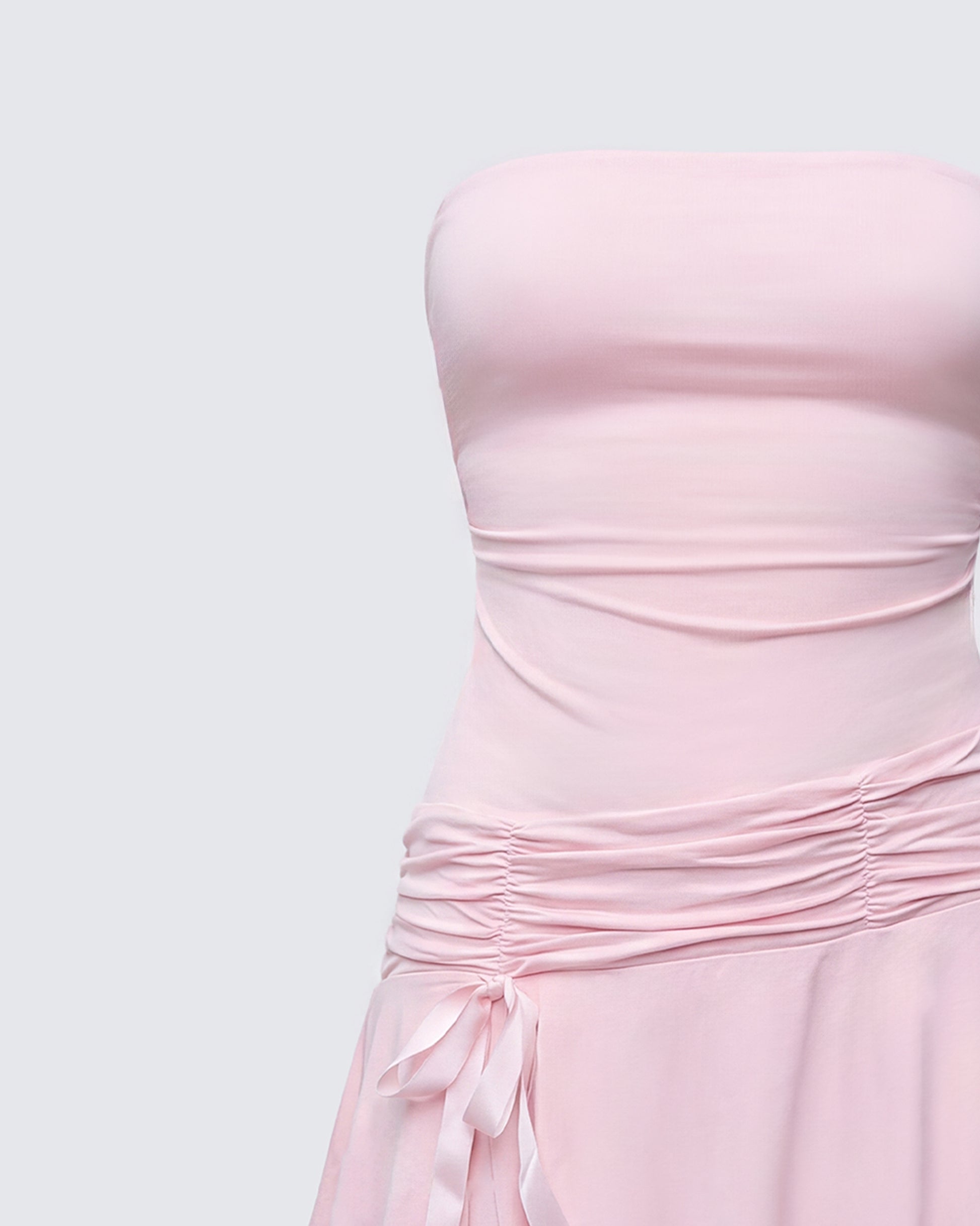 open lace back dress Light Pink Flower Girl Dress with Tulle Skirt and Satin Bow Detail Plu –  WonderlandByLilian main image 1