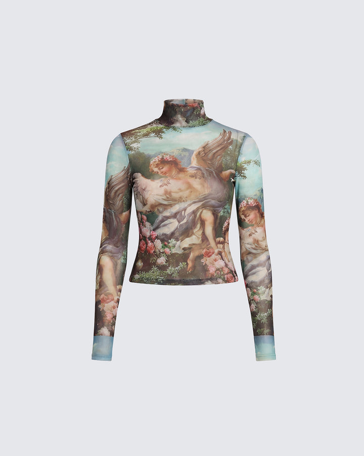 Neo Print Mesh Tatt Cherub Top