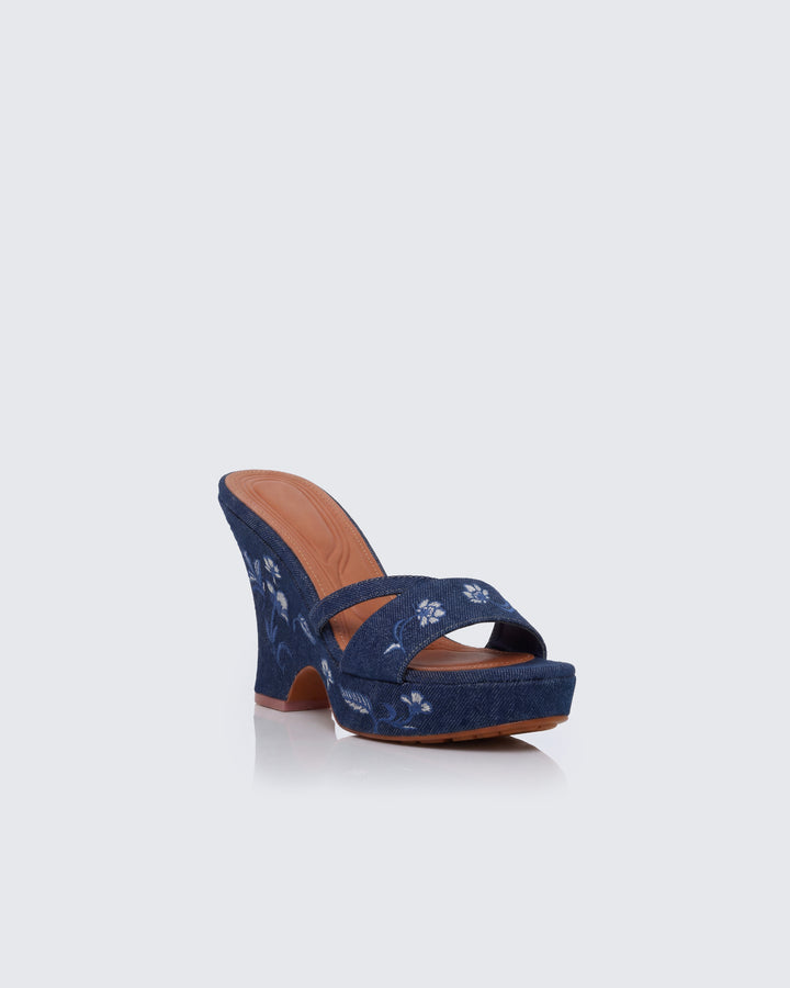 Nuha Denim Embroidered Wedge