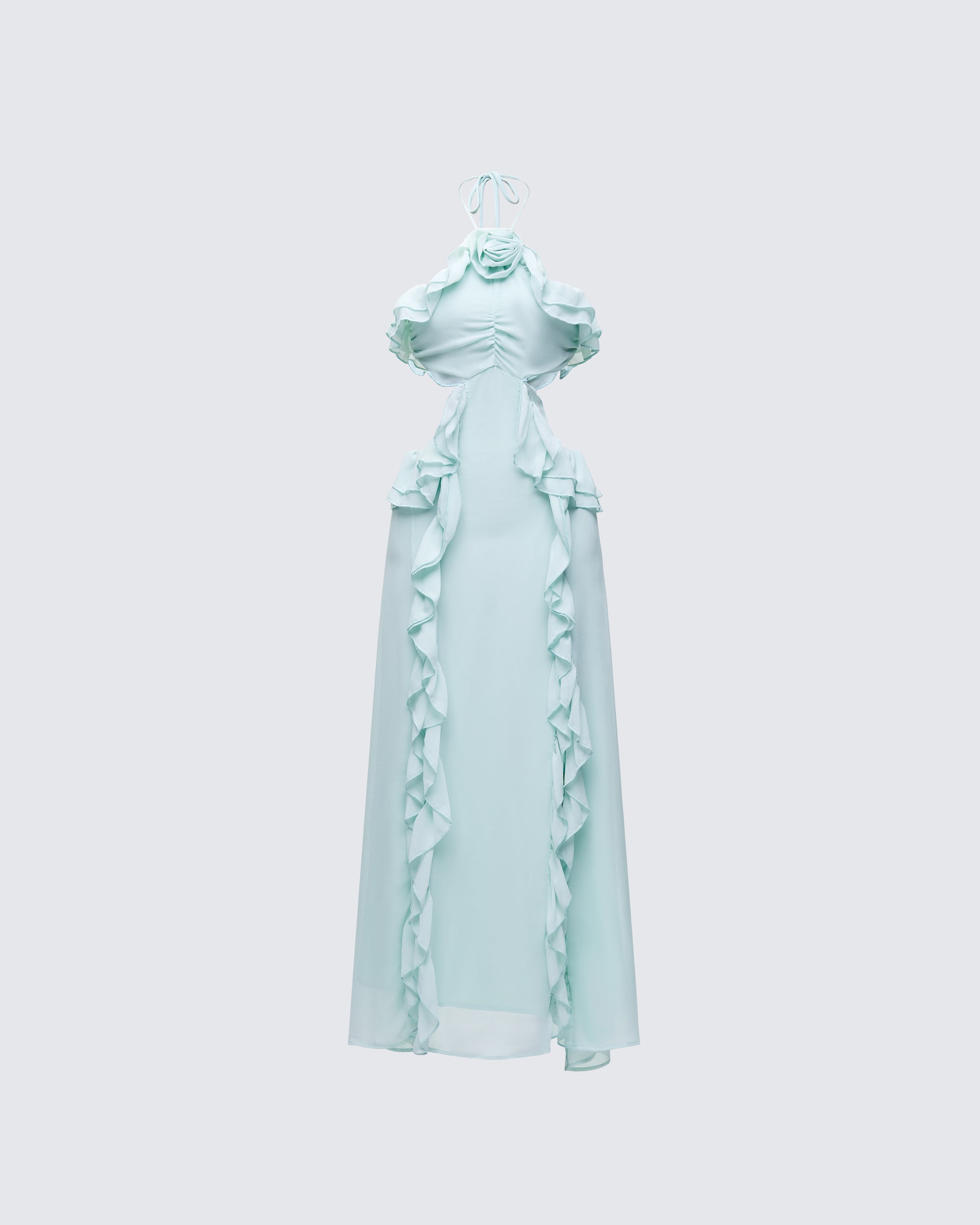 Blue Ruffle Tiered Maxi Dress - Chiffon Halter FINESSE Blue Ruffle Tiered Maxi Dress - Chiffon Halter FINESSE