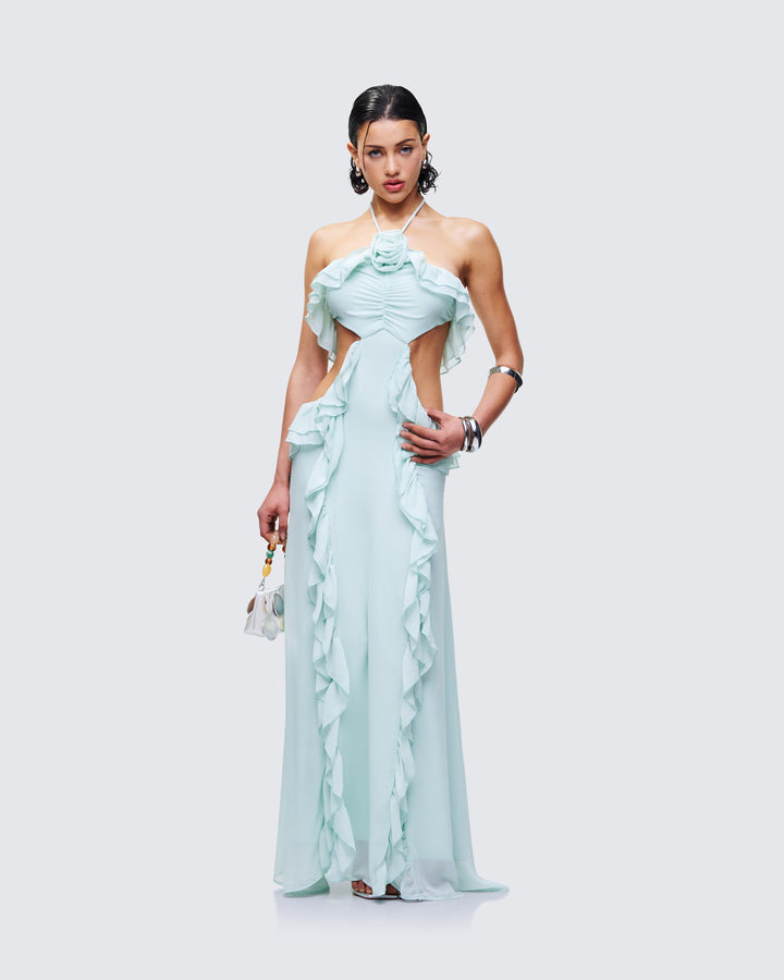 Ocean Blue Tiered Ruffle Maxi Dress - back view