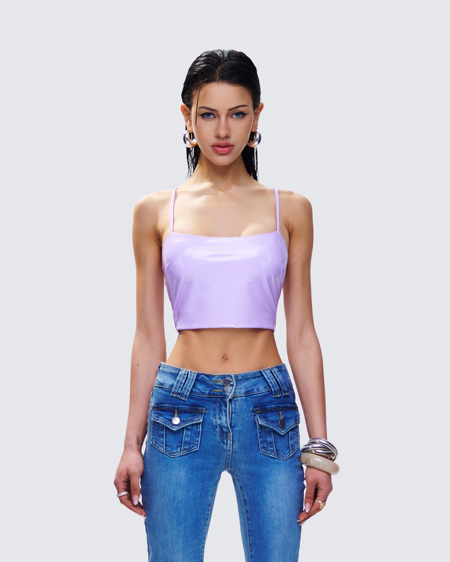 Odalis Lilac Vegan Leather Crop Top