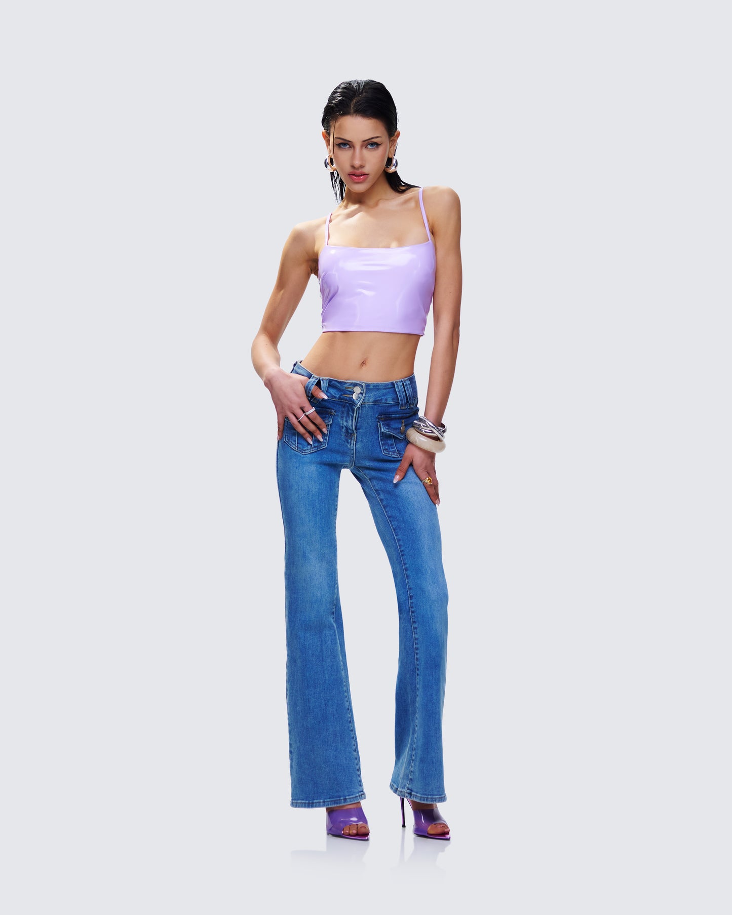 Odalis Lilac Vegan Leather Crop Top