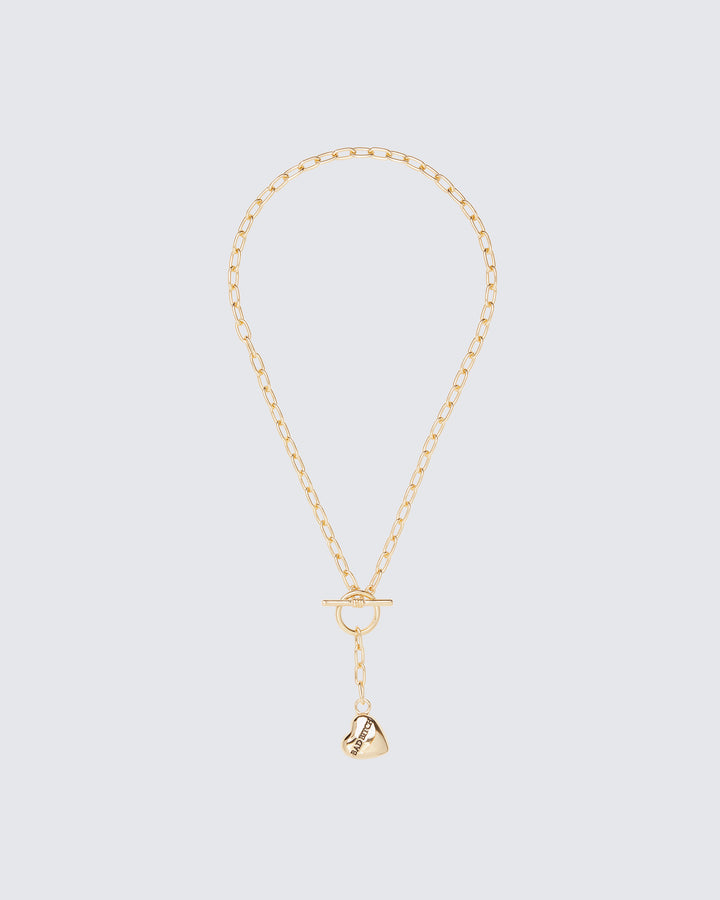Odetta Gold T-Bar Heart Pendant Necklace product front