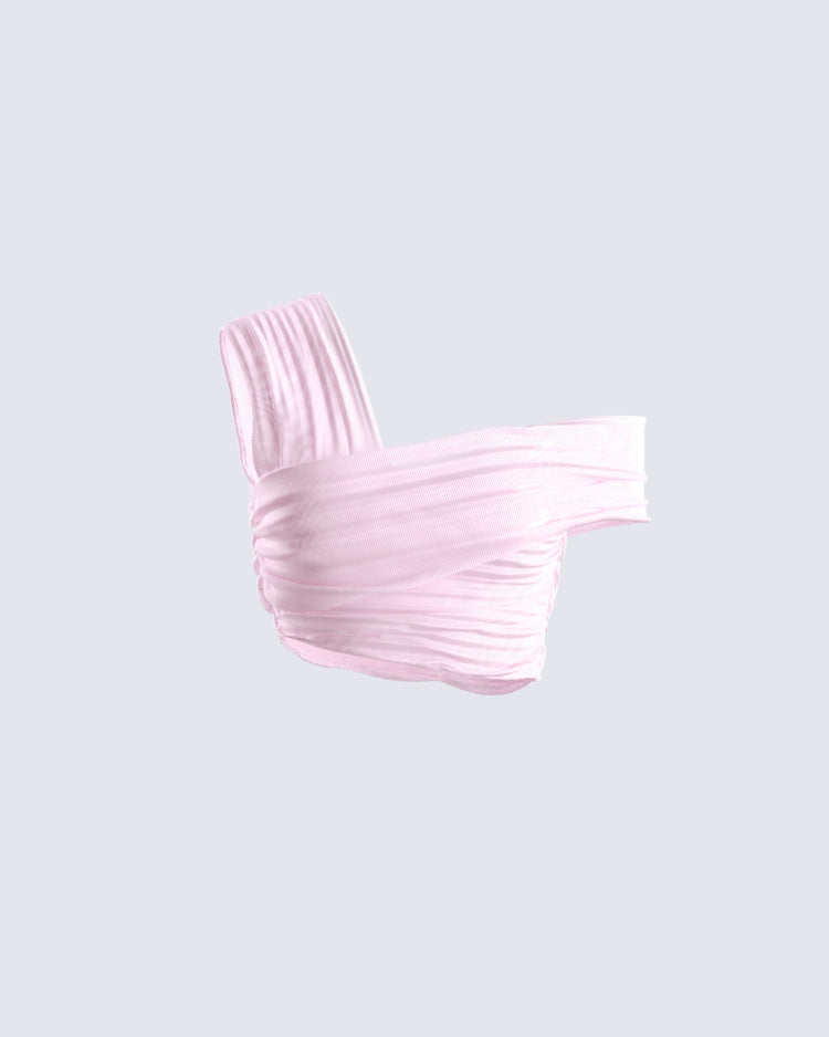 Omid Pink Asymmetrical Mesh Top