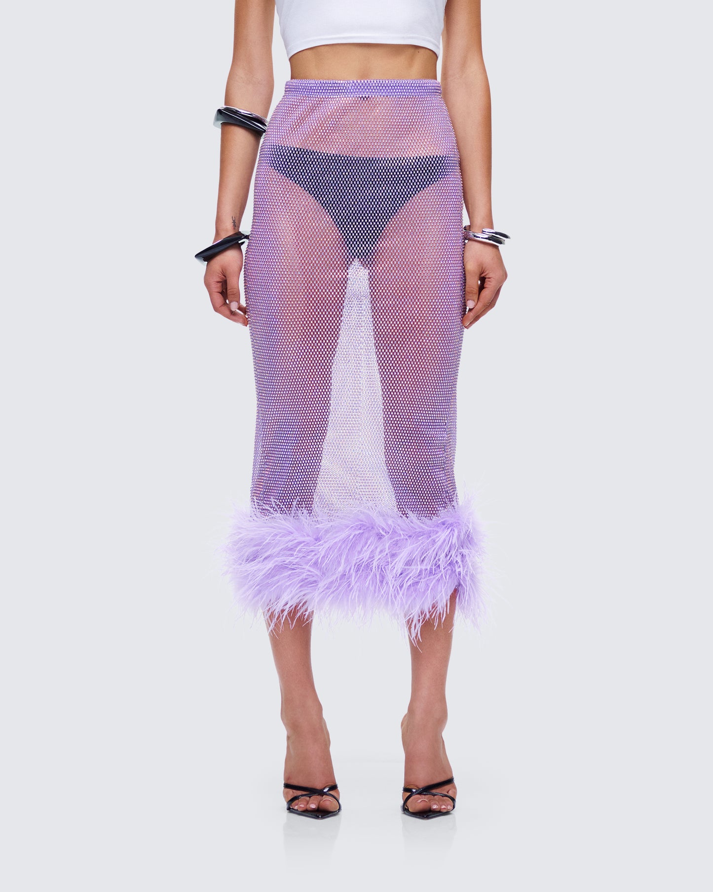 Ophira Lavender Rhinestone Feather Trim Skirt