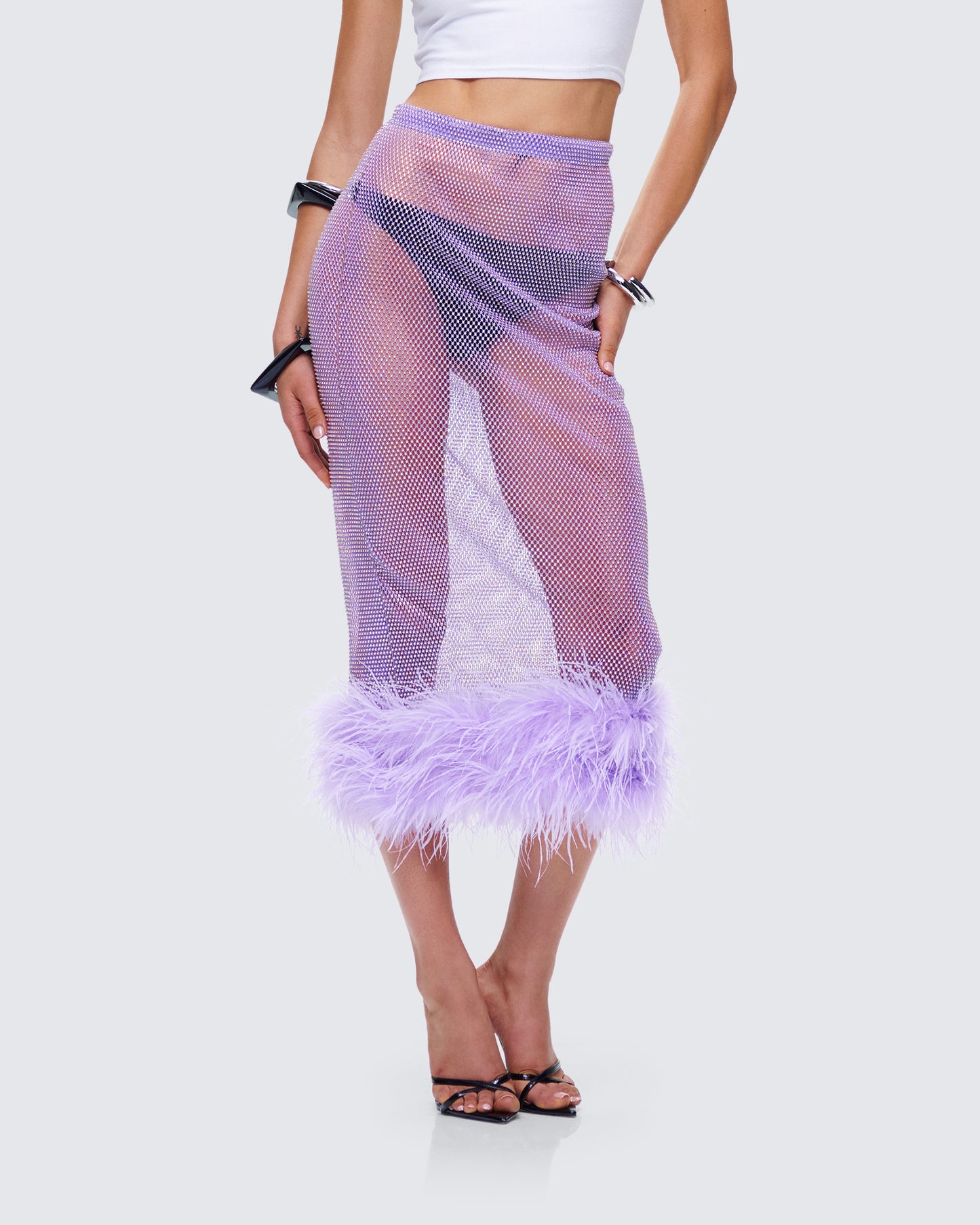 Ophira Lavender Rhinestone Feather Trim Skirt