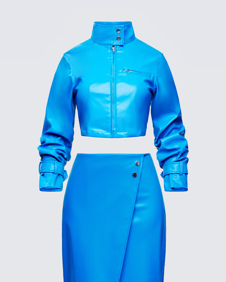 Women's blue matching set close-up detail – FINESSE