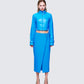 Women's blue matching set styled on model – FINESSE