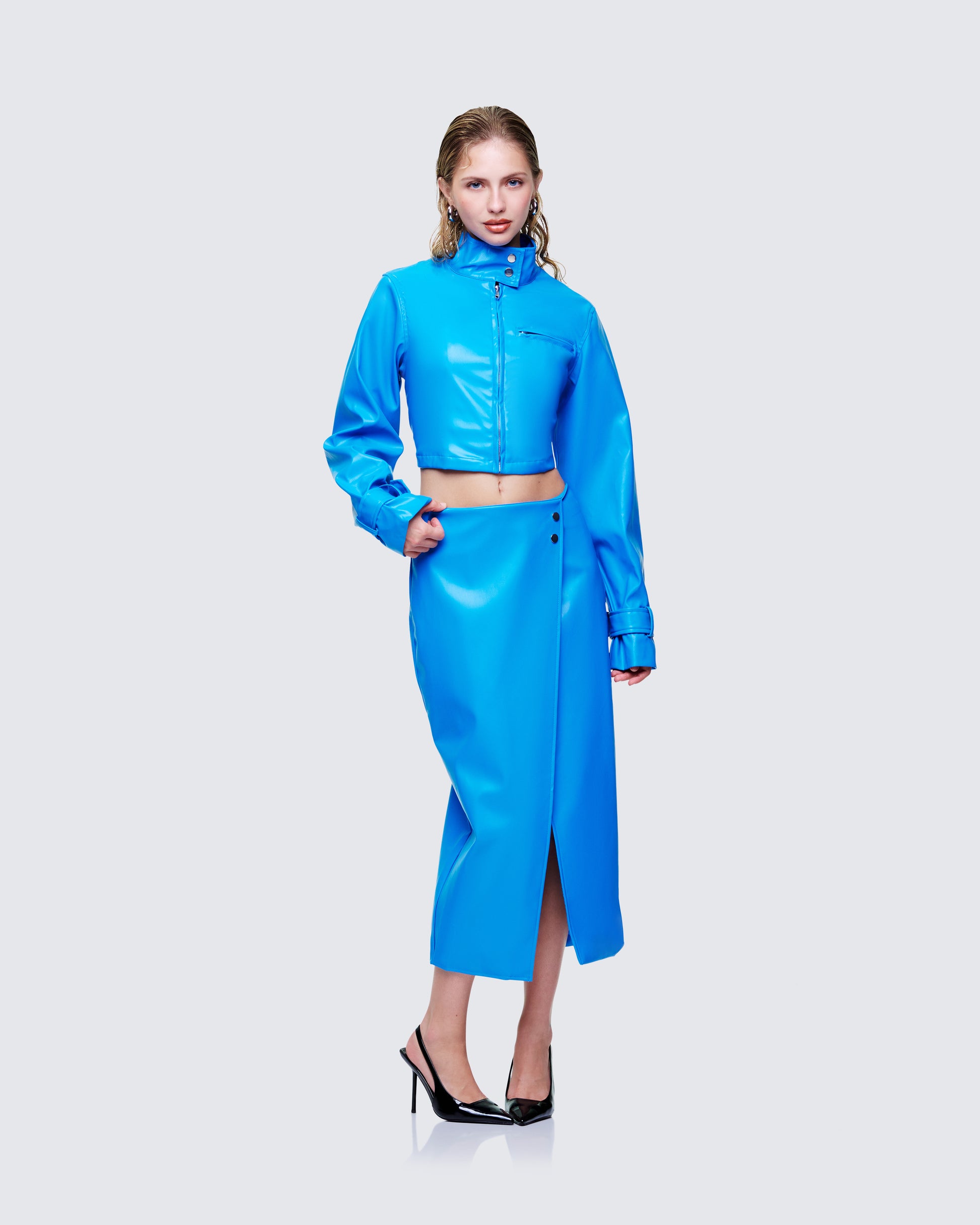 Women's blue matching set front view – FINESSE