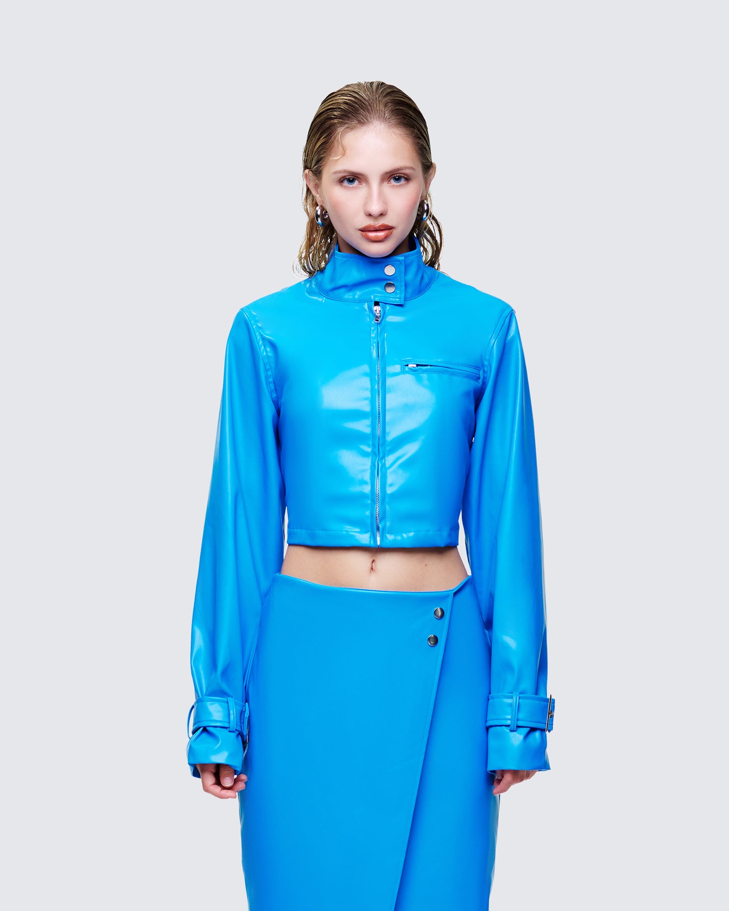 Women's blue jacket front view – FINESSE