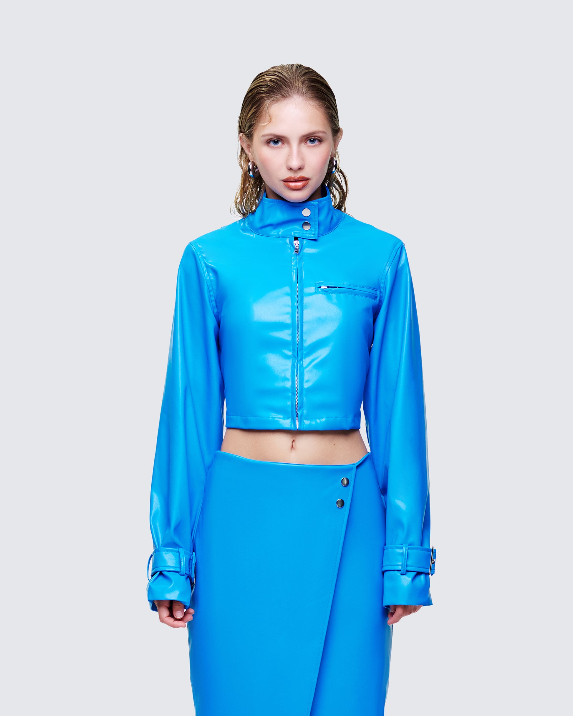 Women's blue jacket front view – FINESSE