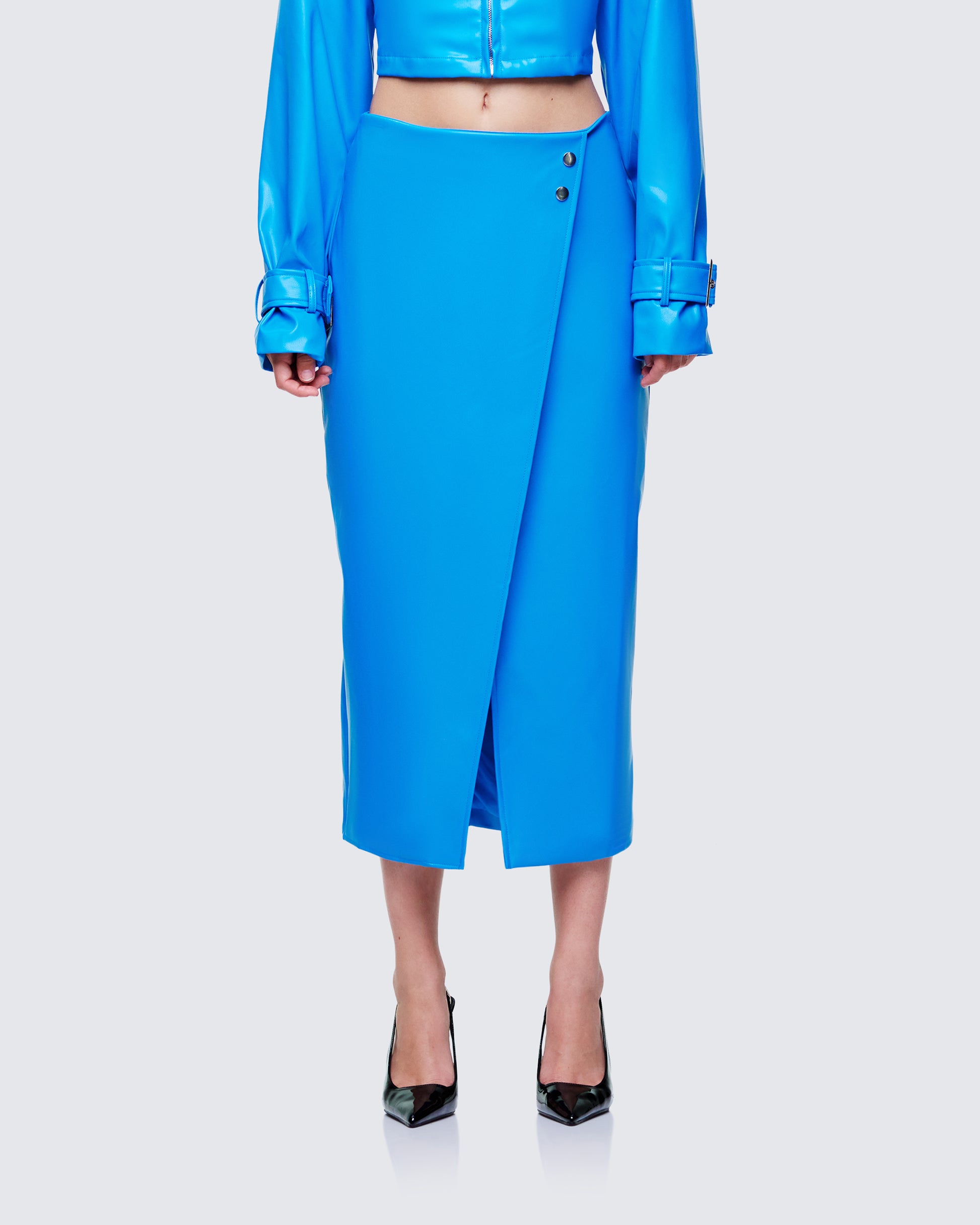 Women's blue skirt front view – FINESSE
