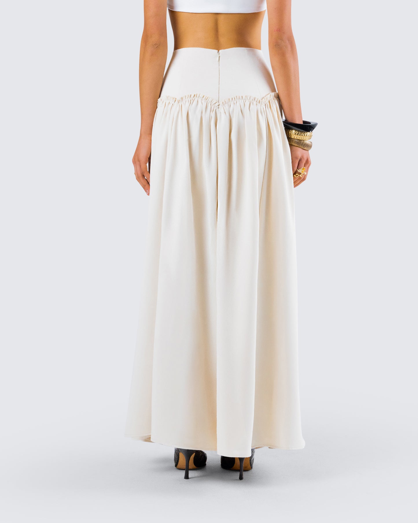 Orla Cream Ruched Maxi Skirt