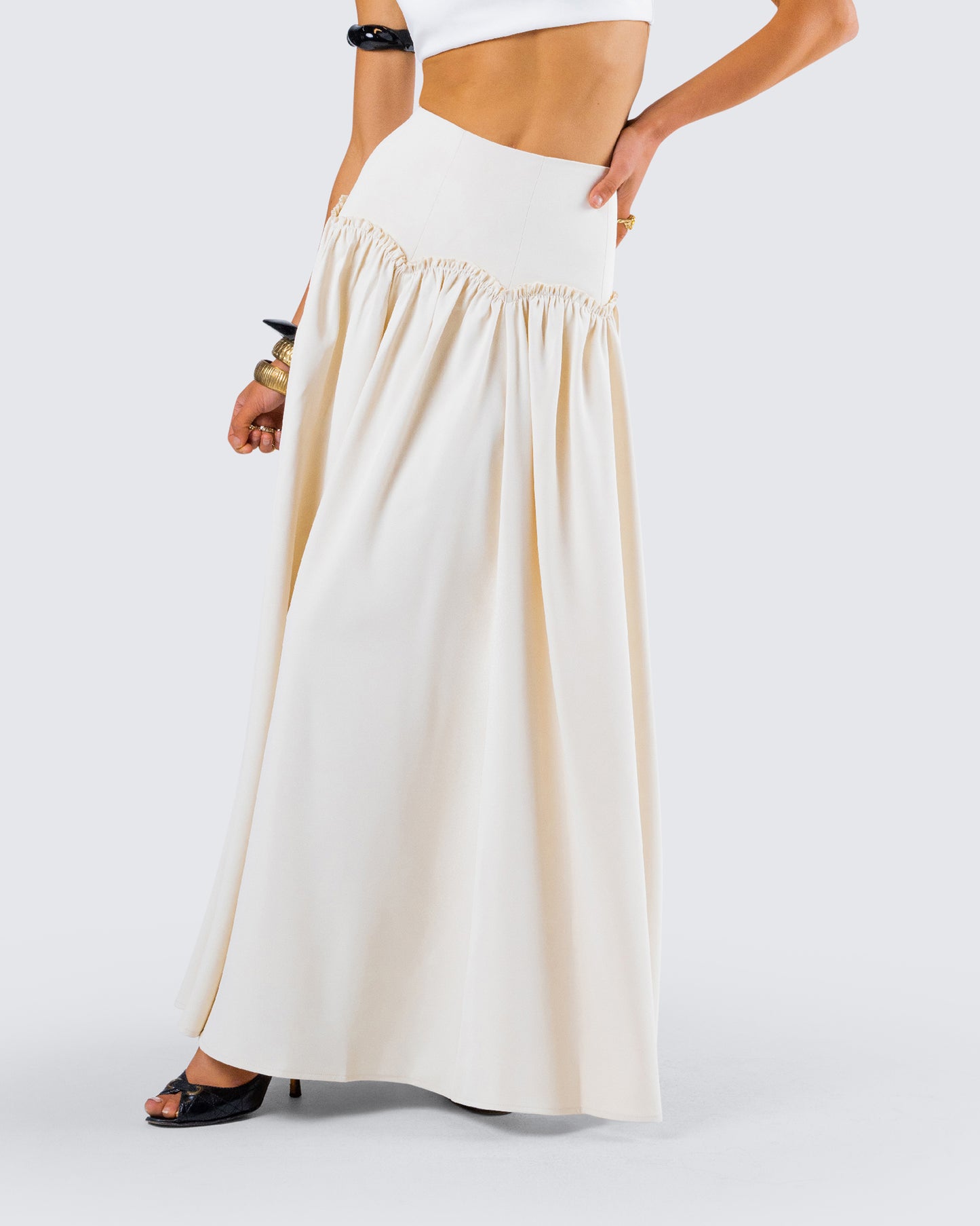 Orla Cream Ruched Maxi Skirt