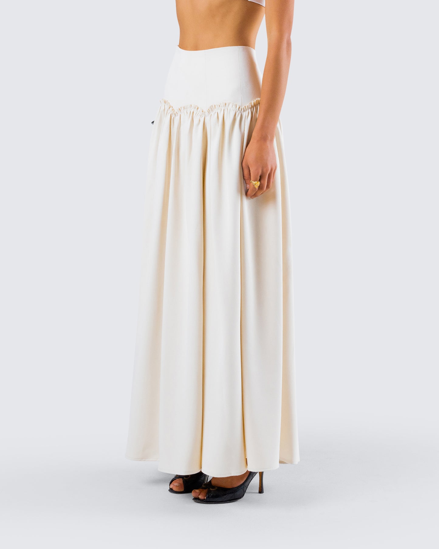 Orla Cream Ruched Maxi Skirt