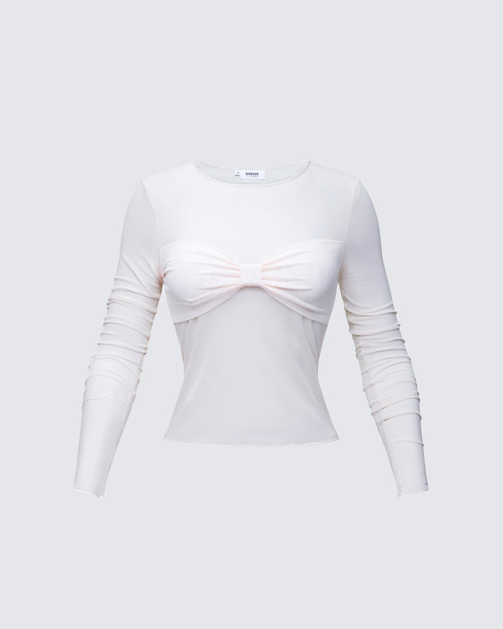 Orpheus White Mesh Long Sleeve Top product front