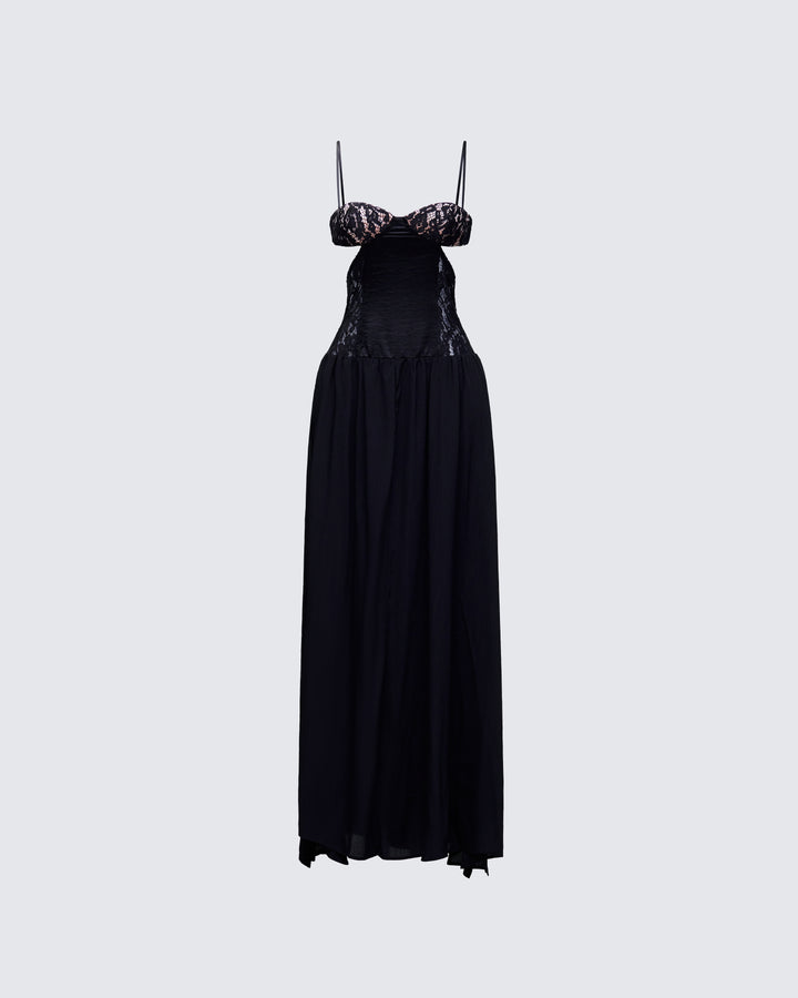 Orsina Black Sheer Hem Corset Dress product front