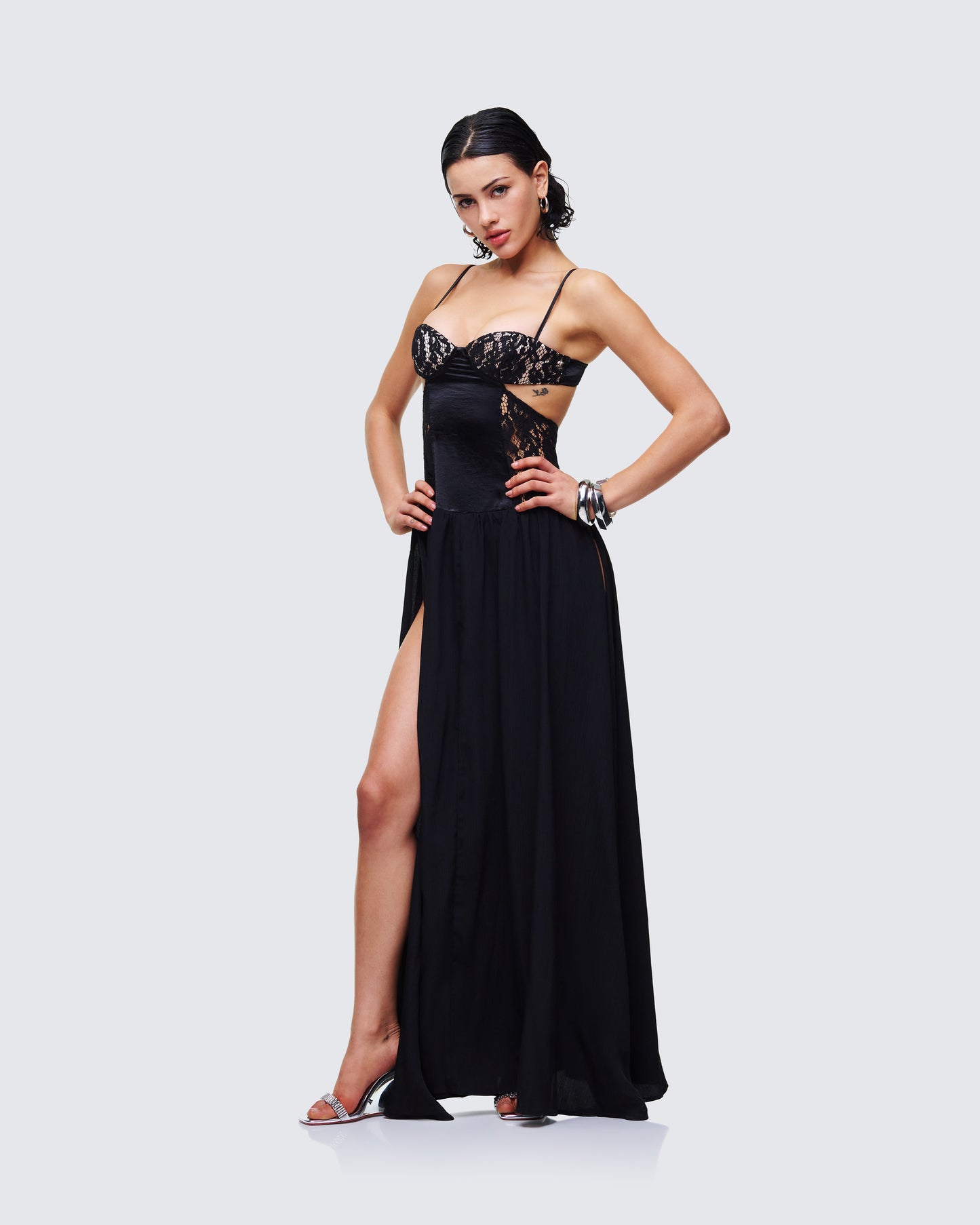 Orsina Black Sheer Hem Corset Dress
