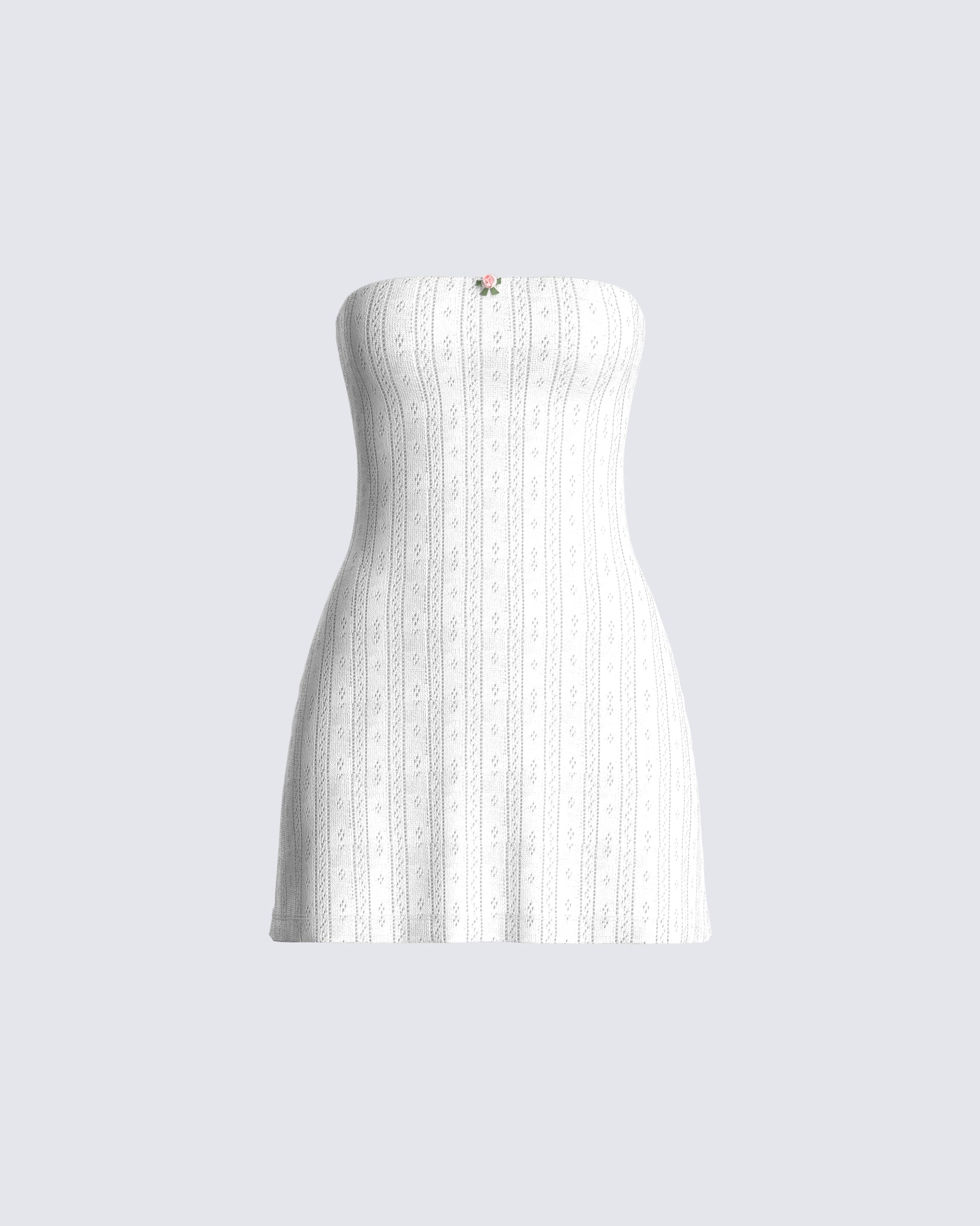 White Pointelle Knit Mini Dress - Strapless Bodycon FINESSE White Pointelle Knit Mini Dress - Strapless Bodycon FINESSE