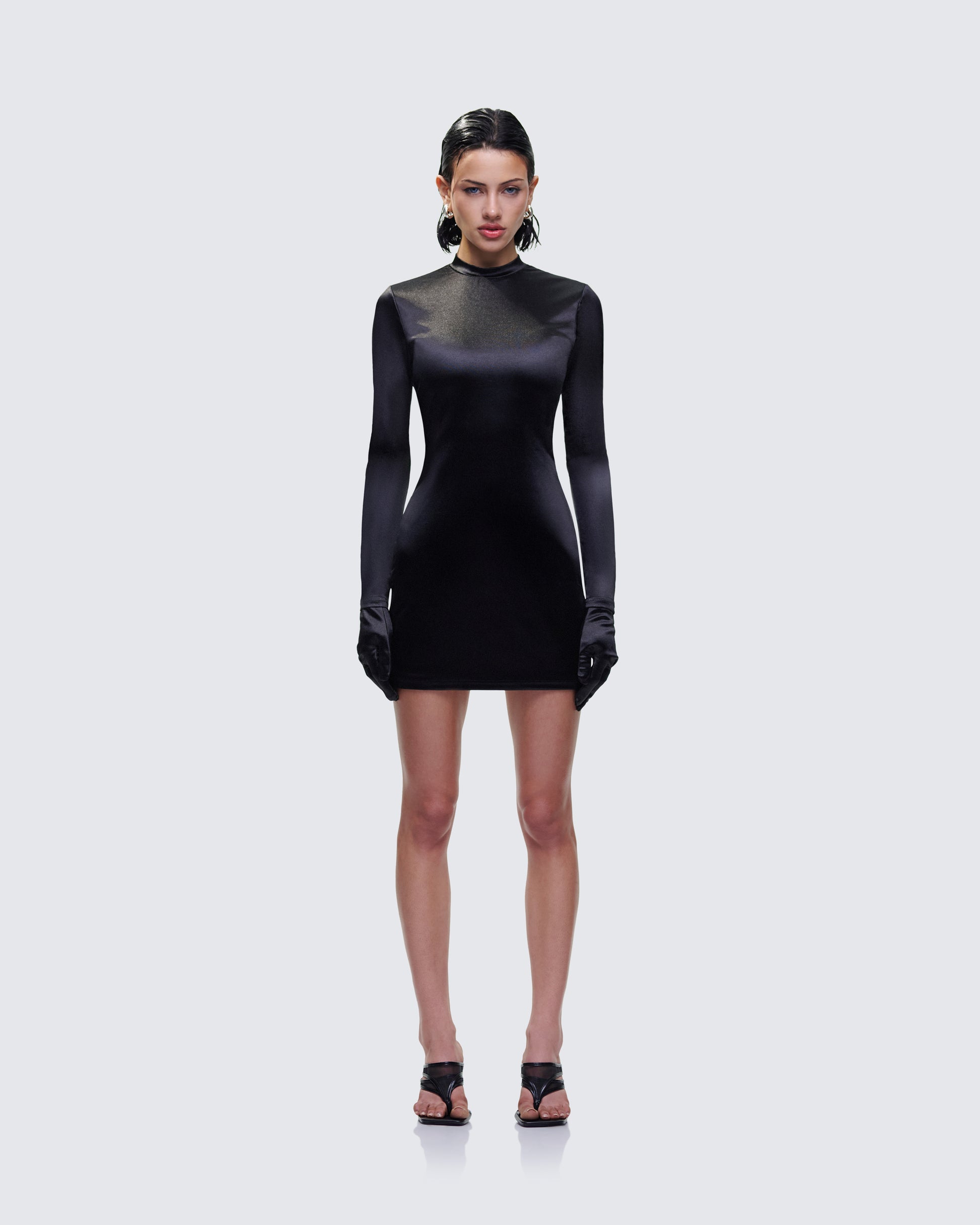 black bodycon dress with gloves Romance Glove Dress Set - Black