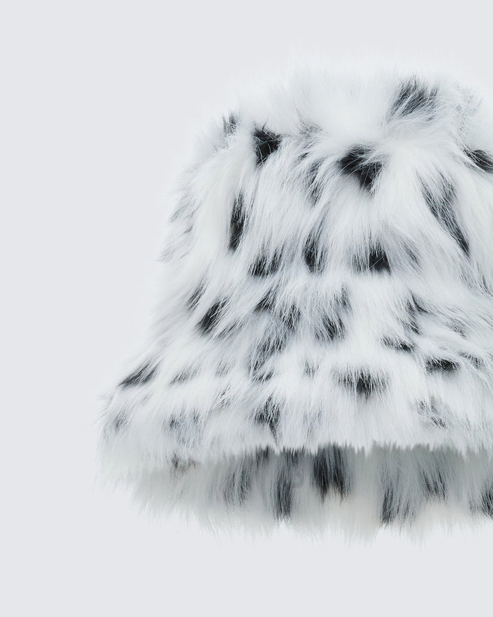 Pamela Dalmatian Faux Fur Oversized Bucket Hat