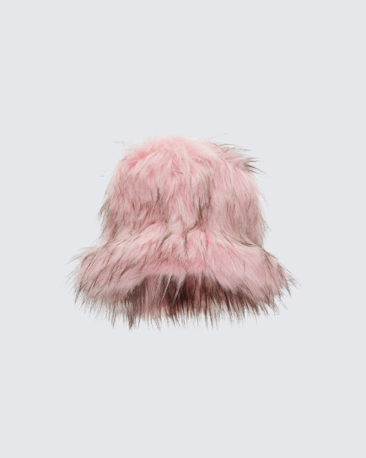 Pamela Pink Faux Fur Oversized Bucket Hat product front