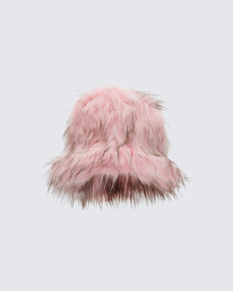 Pink Faux Fur Bucket Hat - Oversized Fluffy Winter – FINESSE display picture 1