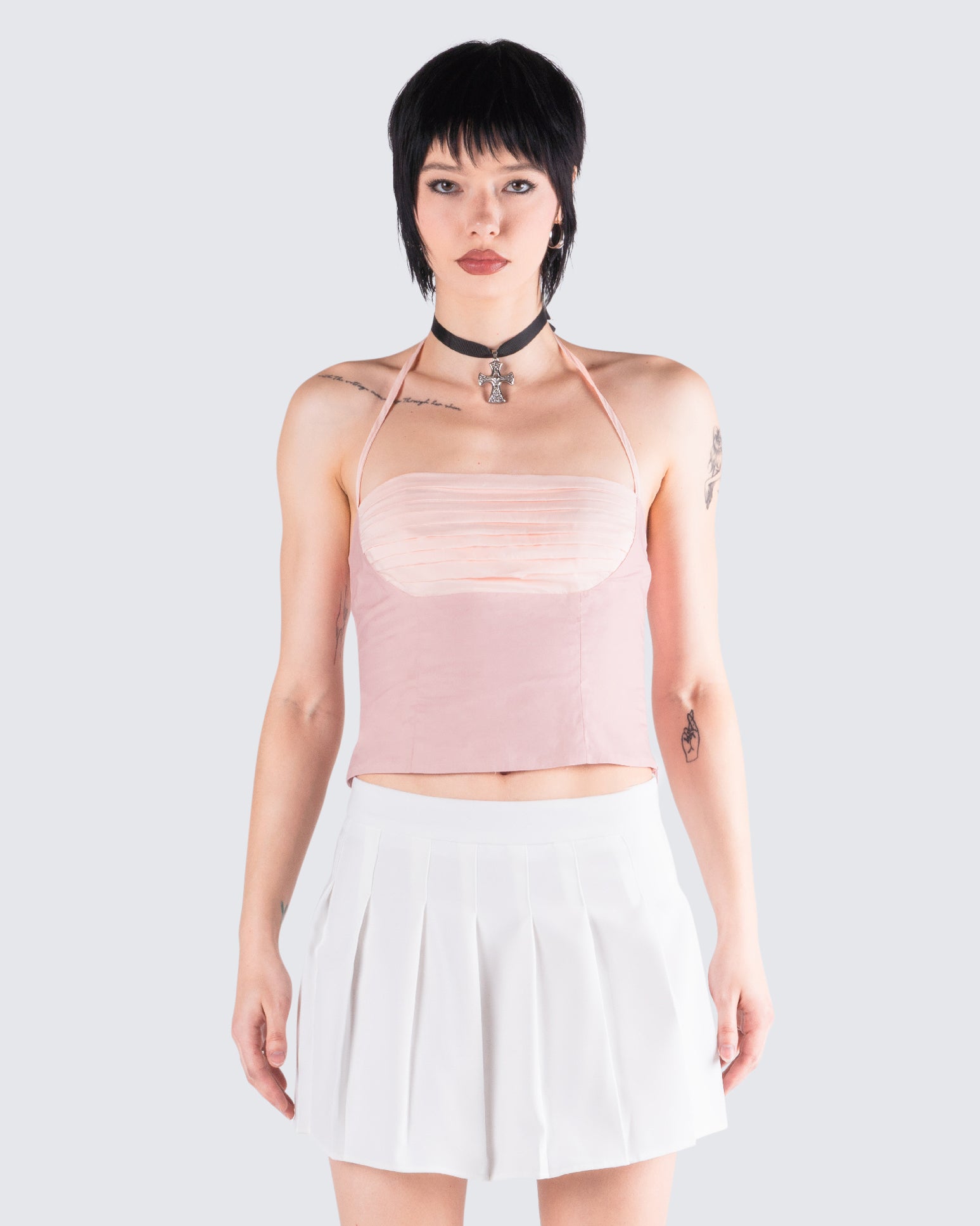ever after - Asymmetrical Rosette Halter Top with Pads