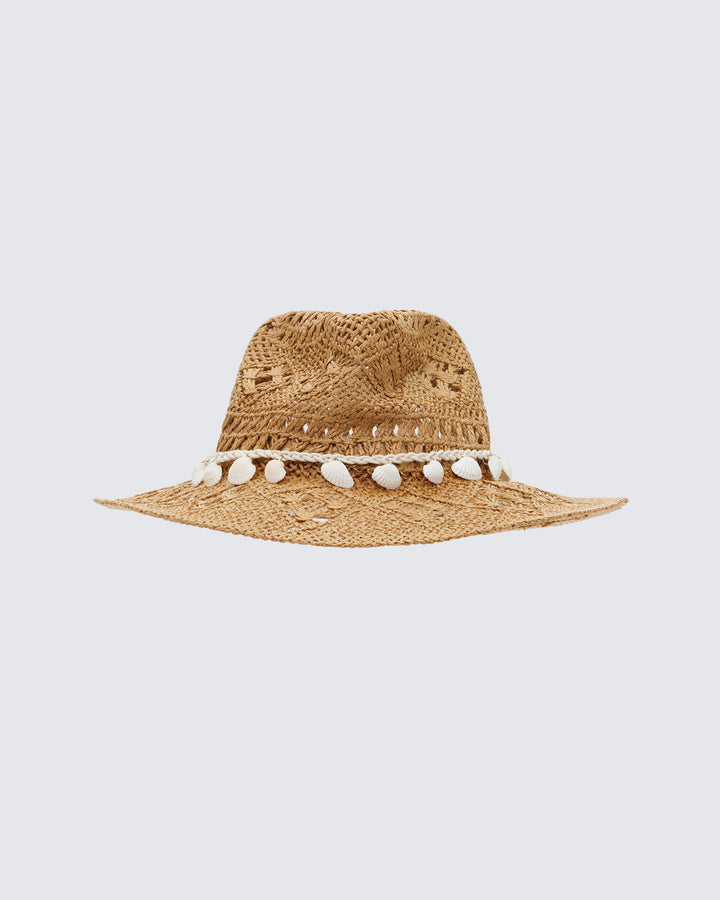 Peaches Tan Straw Cowboy Hat With Shell Detail product front