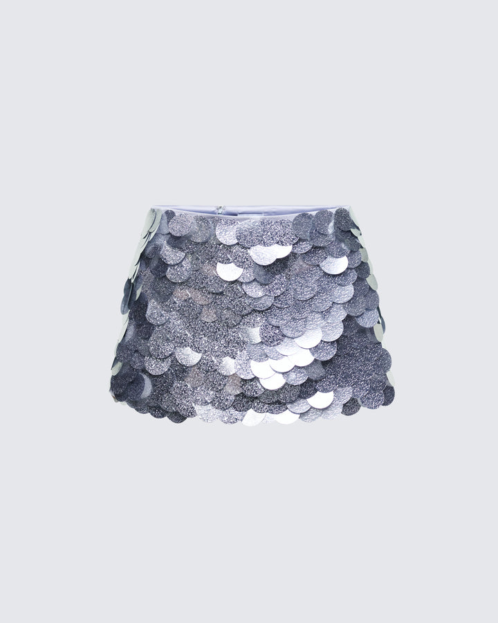 Pearle Silver Disc Sequin Mini Skirt product front
