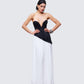 Women's black cotton maxi dress close-up detail – FINESSE