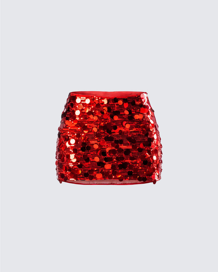 Philo Red Sequin Mini Skirt