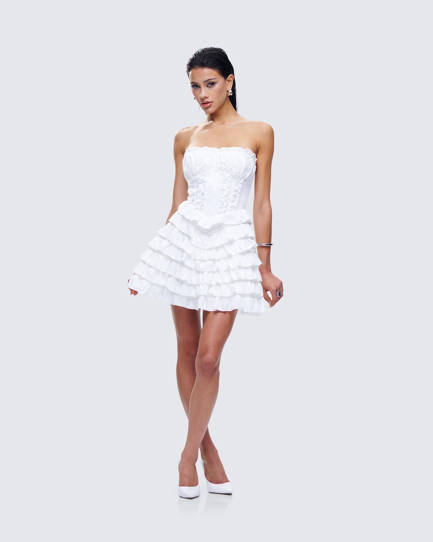 Pipi White Ruffle Mini Dress