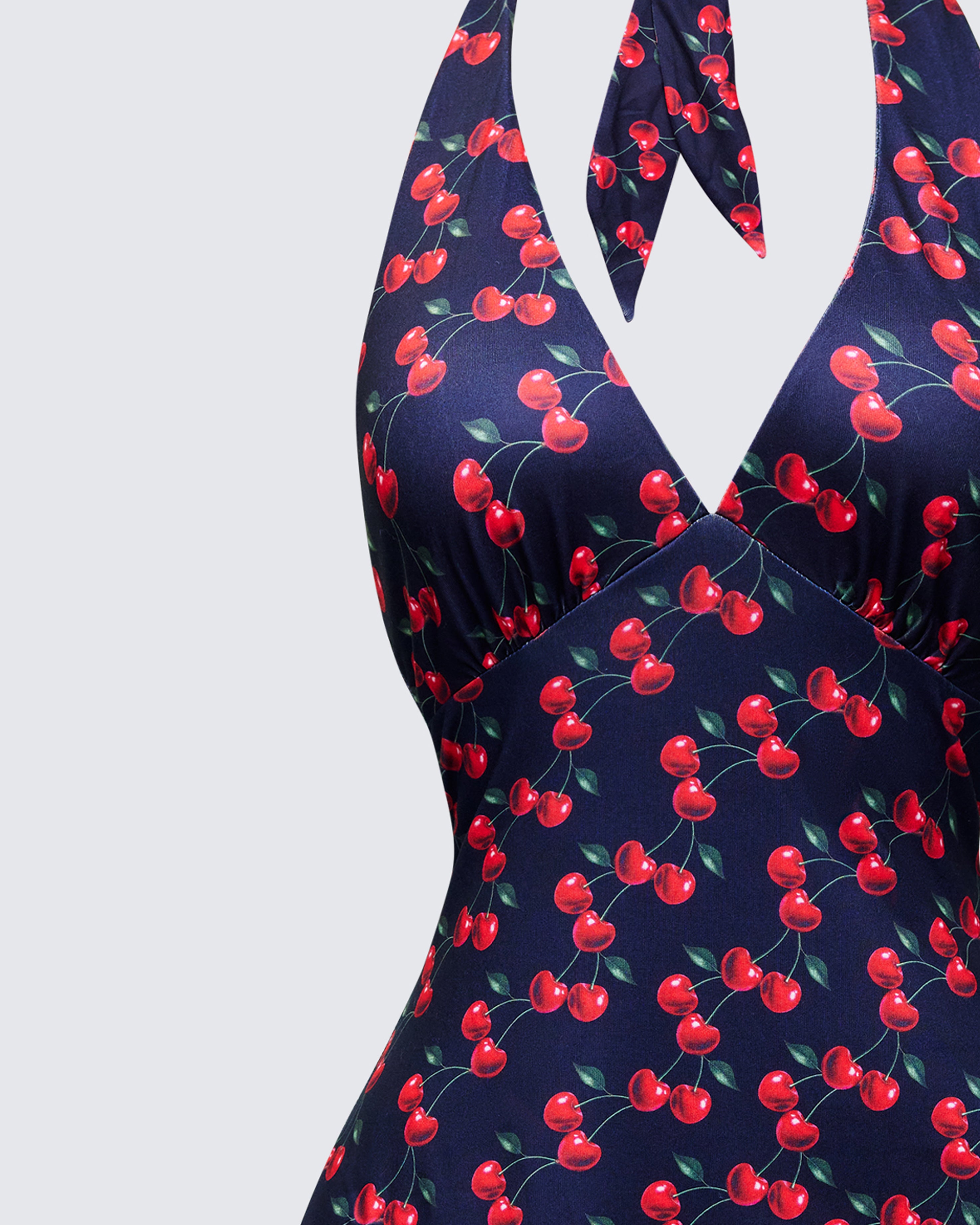 Black Cherry Print Halter Mini Dress - Summer Party – FINESSE