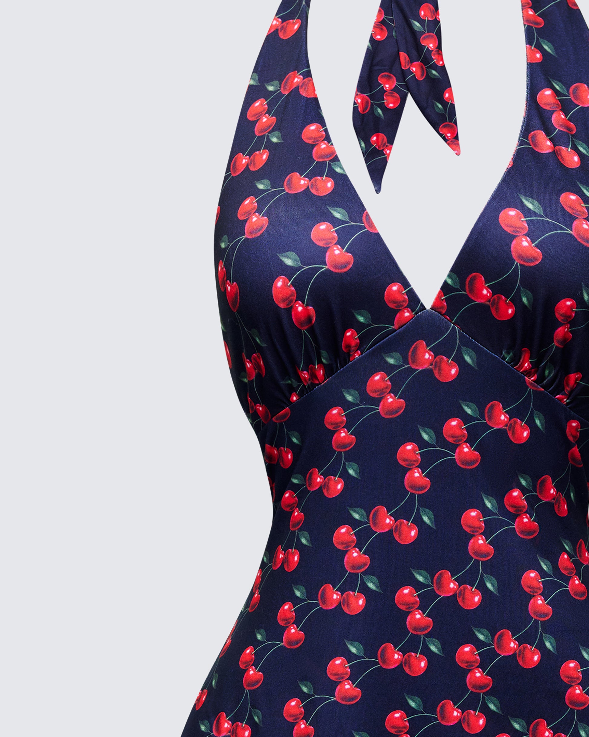 Black Cherry Print Halter Mini Dress - Summer Party FINESSE Black Cherry Print Halter Mini Dress - Summer Party FINESSE