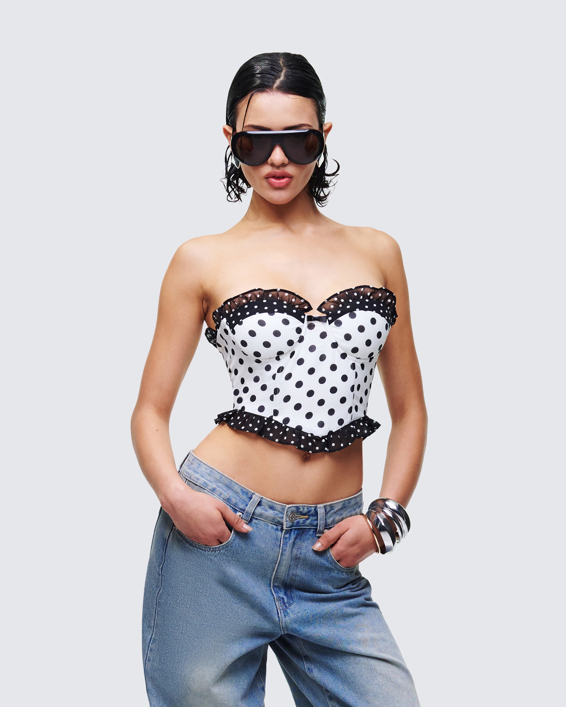 Women's corset top styled on model – FINESSE