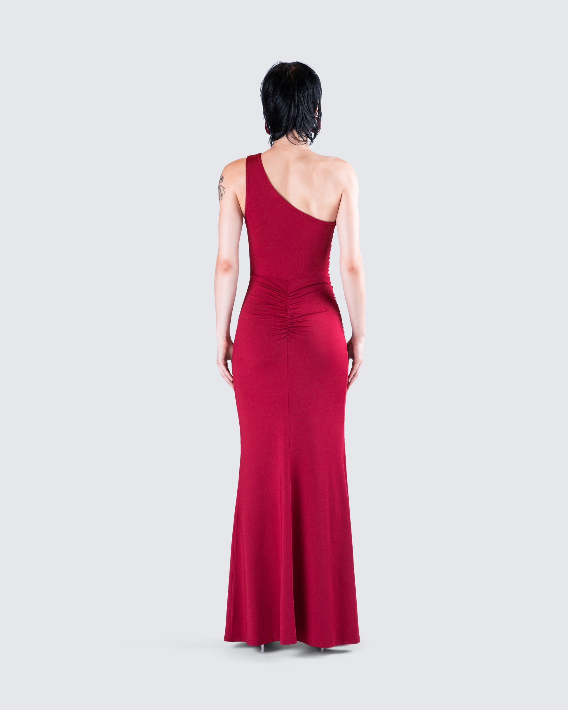 one shoulder red bodycon dress Ambretta | Red One-Shoulder Midi Dress With Bow Club L London