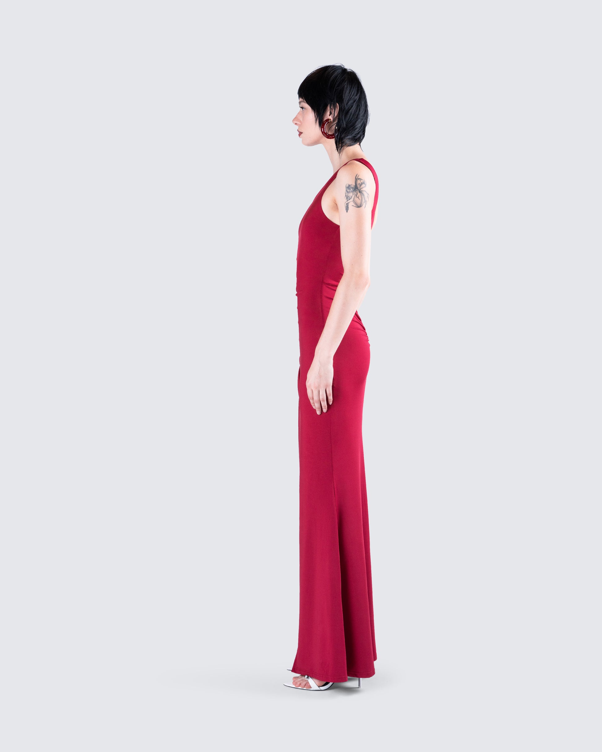 red jersey maxi dress Charles Jersey Cut Out Open Back Maxi Dress in scarlet red