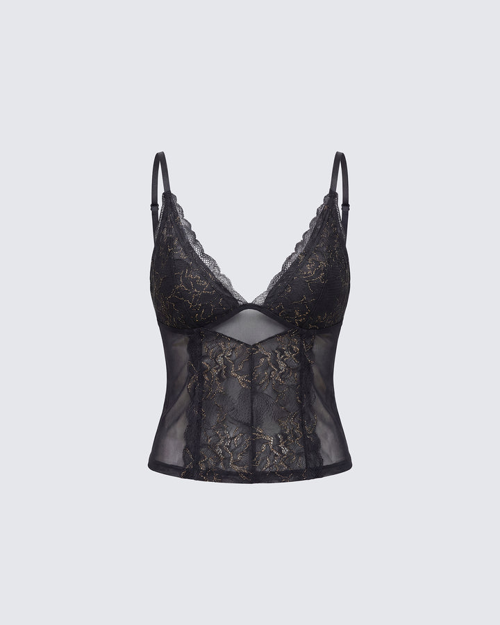 Peggy Black Lace & Mesh Cami Top product front