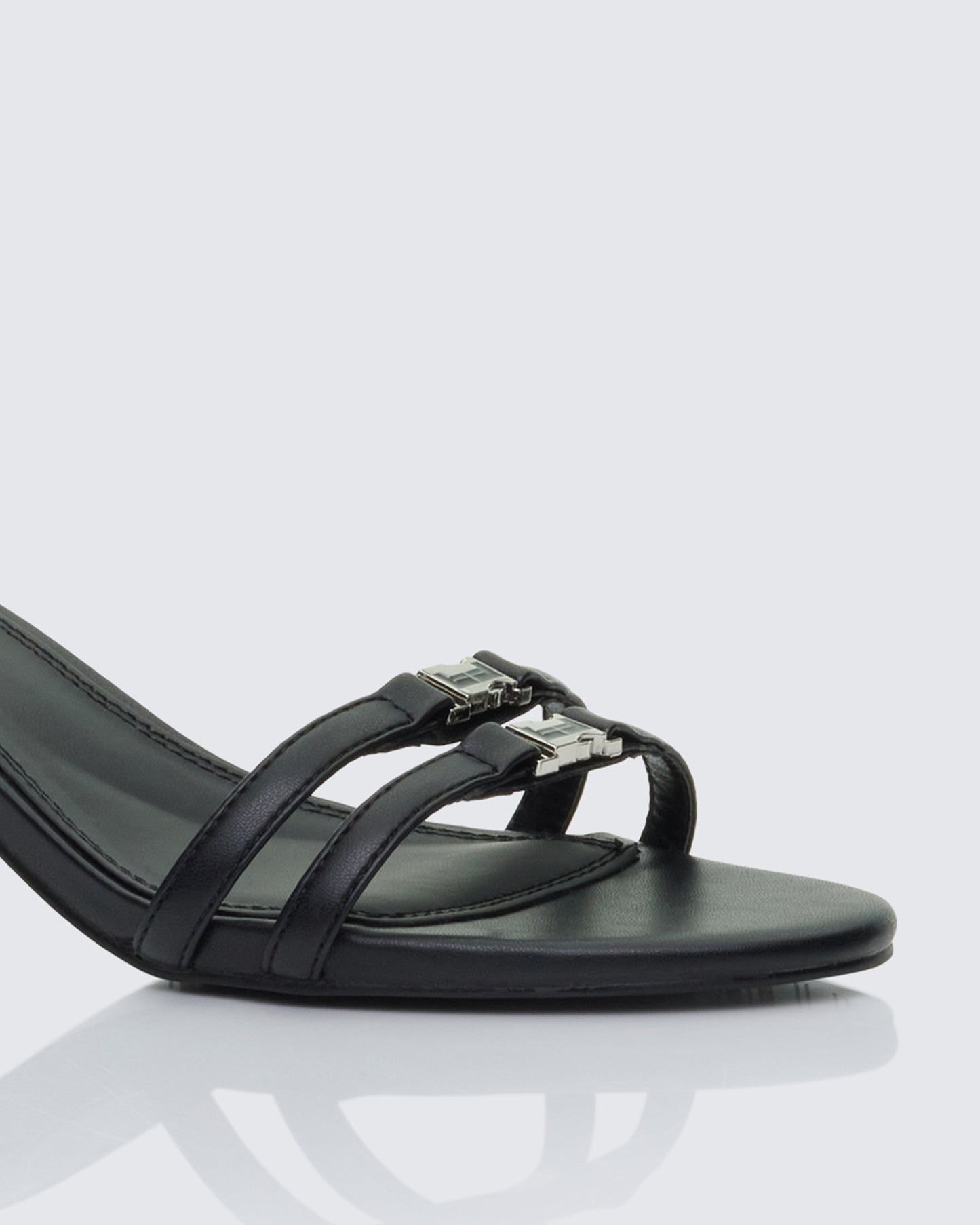Queenie Black Safety Buckle Kitten Heel